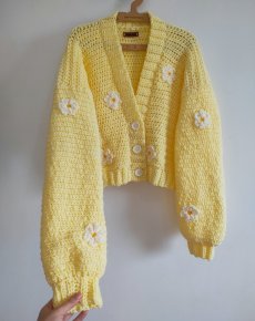  yellow Crochet oversize cardigan with flowers 