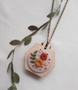 Embroidered Floral Wooden necklace