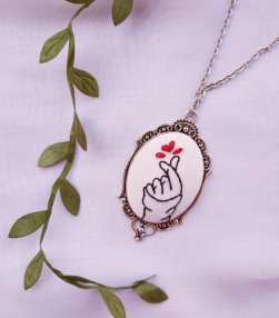 Korean love symbol embroidered necklace 