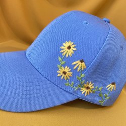 Blue Embroidered Cap with Sunflowers