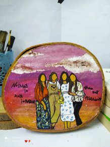 Draw a picture of you friends on wood
