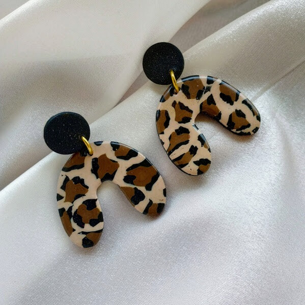 leopard print clay earrings