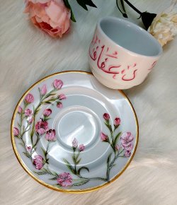 Hand painted Cup of tea with plate 