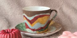  clolerd ,coffe,tea cup and plate