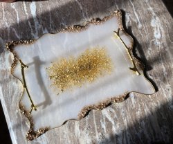 Resin Handmade Rectangular Tray with Stones (40 * 30 cm)