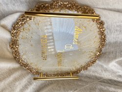 Resin Handmade Circle Tray with Stones and Writing