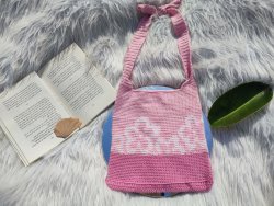 crochet pink flower bag 