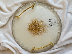 Resin Handmade Circle Tray with Stones and Writings (35 cm)