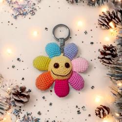 Handmade Amigurumi keychain Colorful smiley rose 